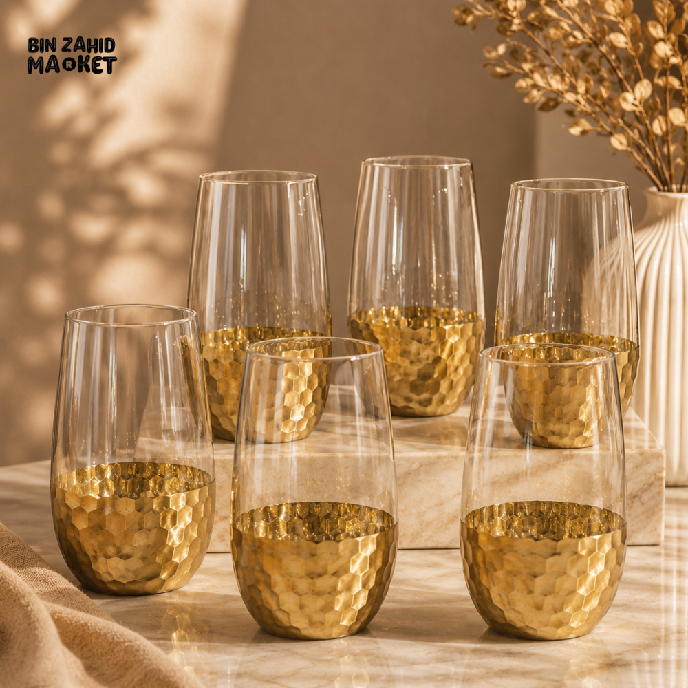 GOLD HAMMERED BASE CRYSTAL GLASS 6 PIECES SET