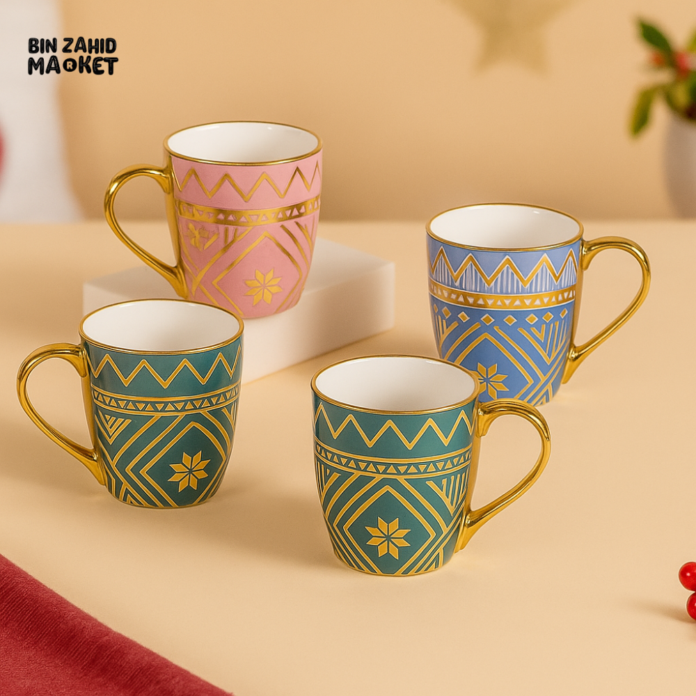 GOLD HANDLE LUXURY GEOMETRIC DESIGN CERAMIC MUG