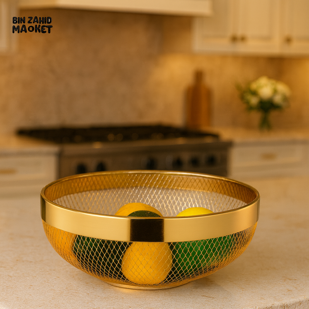 GOLD MESH FRUIT BOWL – LUXURY KITCHEN COUNTERTOP DECOR YM8821G