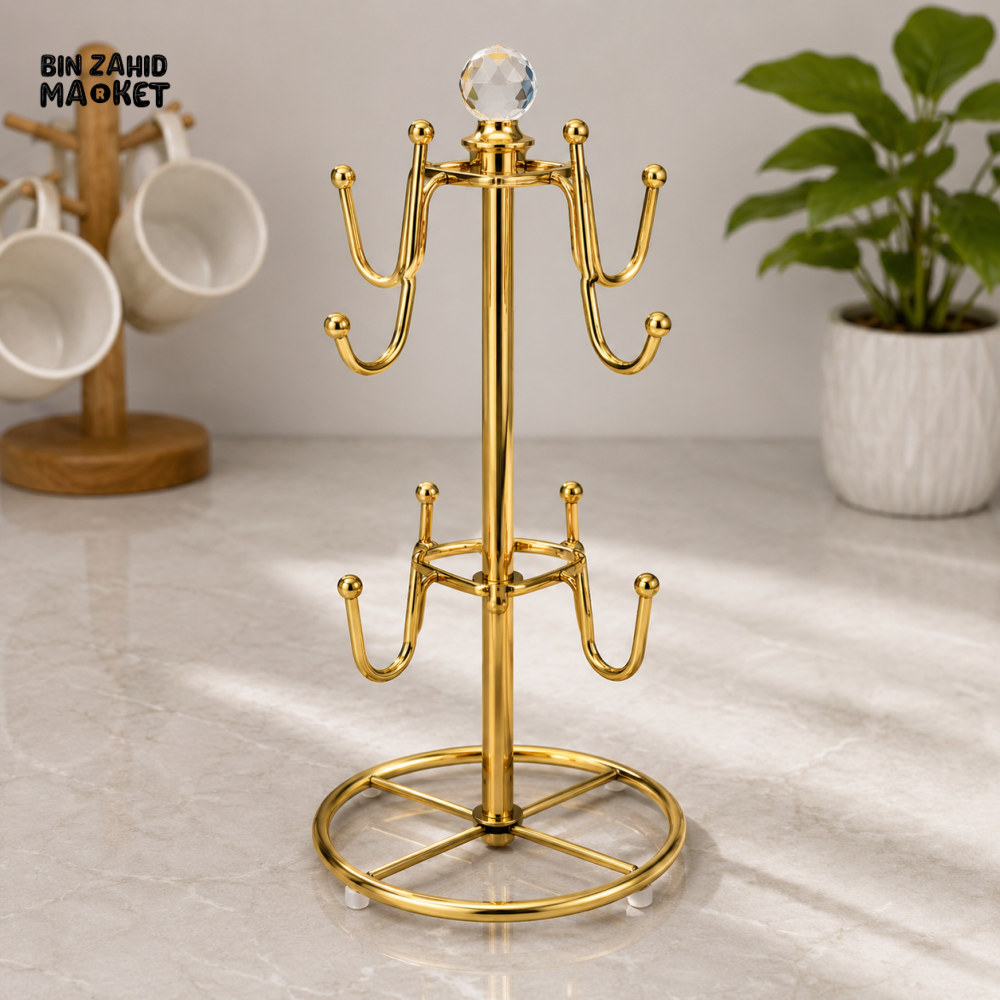 GOLD METAL CUP HOLDER STAND WITH CRYSTAL TOP