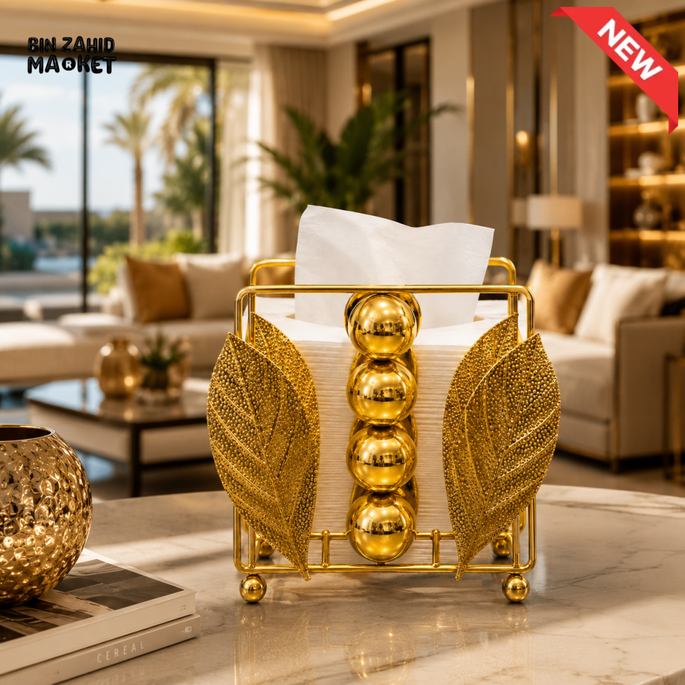 GOLD METAL LEAF AND SPHERE TABLETOP DECOR NAPKIN HOLDER