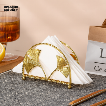 GOLD METAL NAPKIN HOLDER WITH GINKGO LEAF DESIGN – LUXURY VILLA DINING TABLE DECOR YM2813G