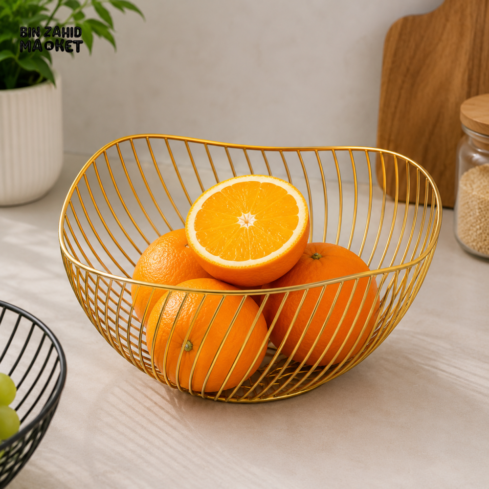 GOLD METAL WIRE FRUIT BASKET FOR KITCHEN COUNTERTOP