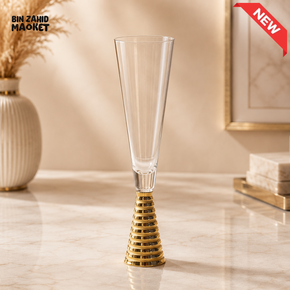 GOLD RIDGED BASE TALL DRINKING GLASS