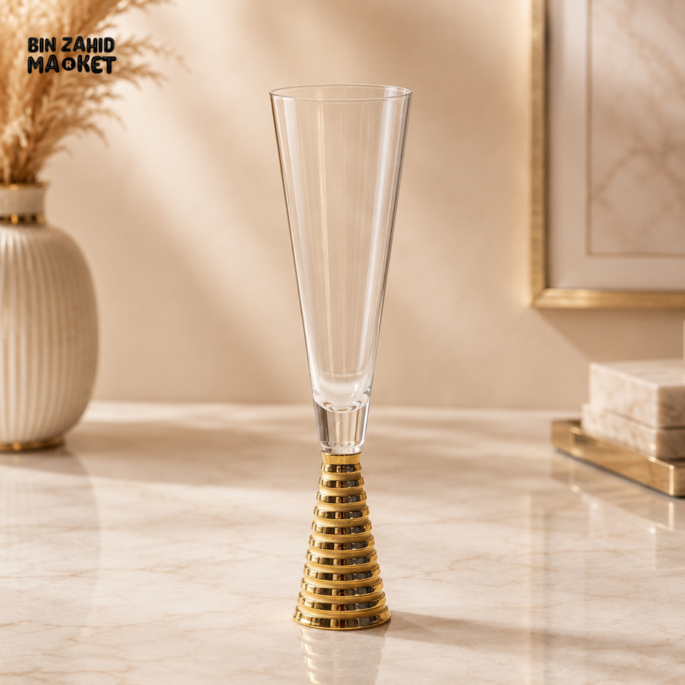 GOLD RIDGED BASE TALL DRINKING GLASS