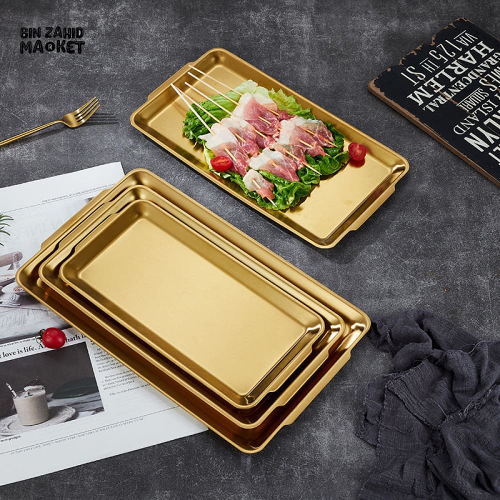 GOLD SERVING TRAY WITH HANDLE – MULTI-PURPOSE FOOD BAKING & DISPLAY TRAY FOR KITCHEN & DINING