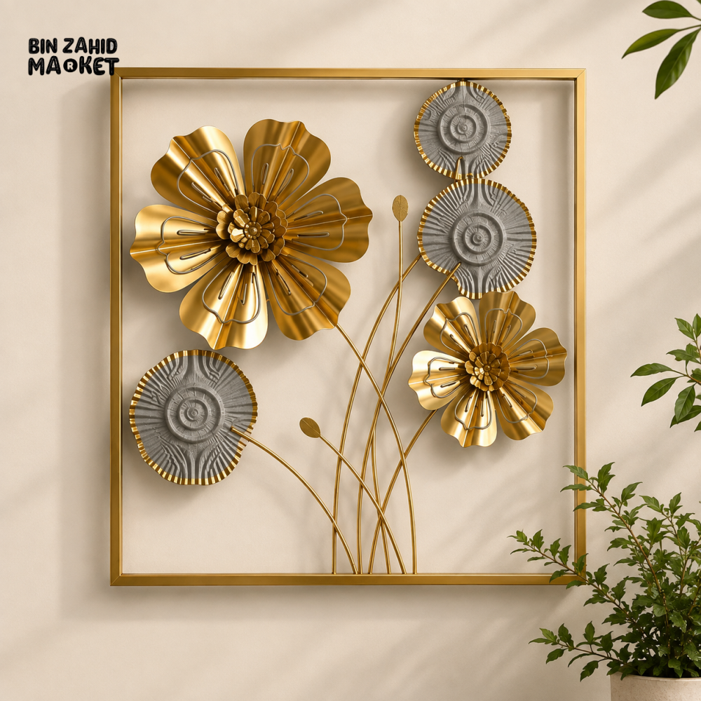 GOLD & SILVER 3D FLORAL METAL WALL DECOR