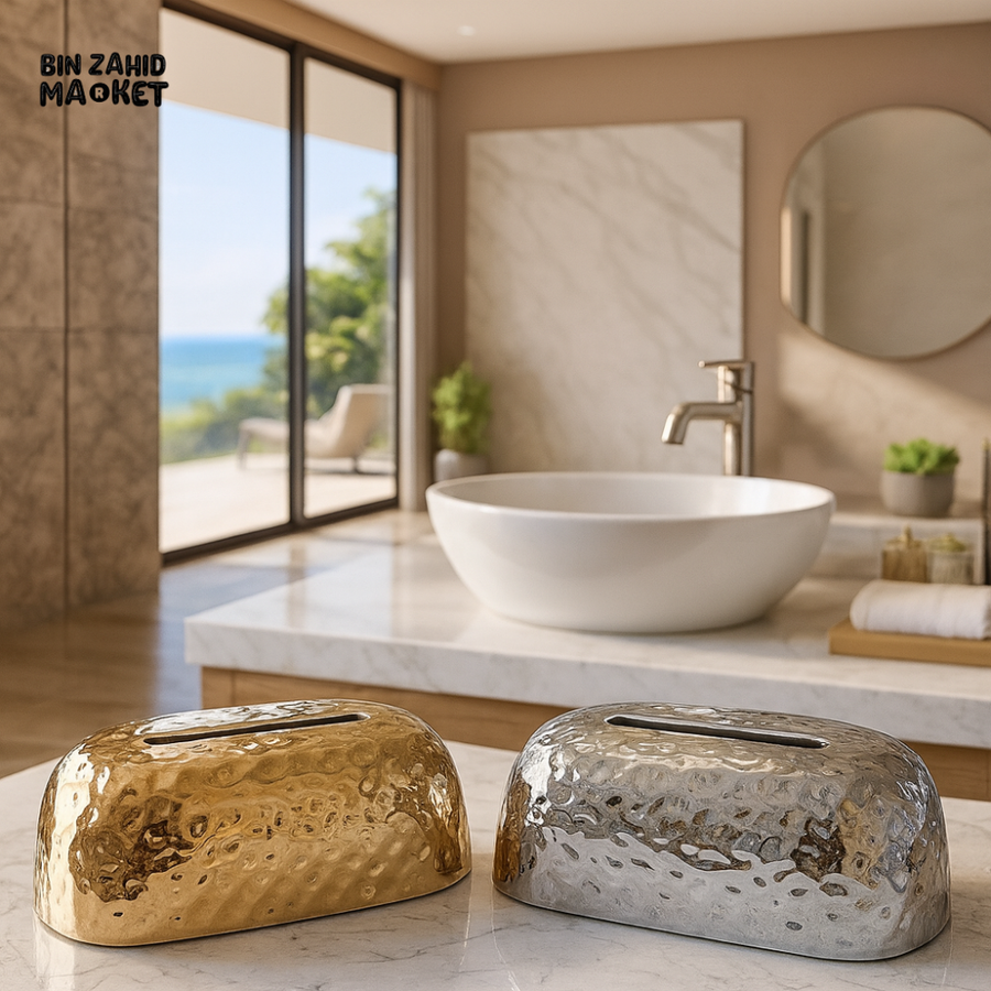 GOLD & SILVER HAMMERED TISSUE BOX HOLDER