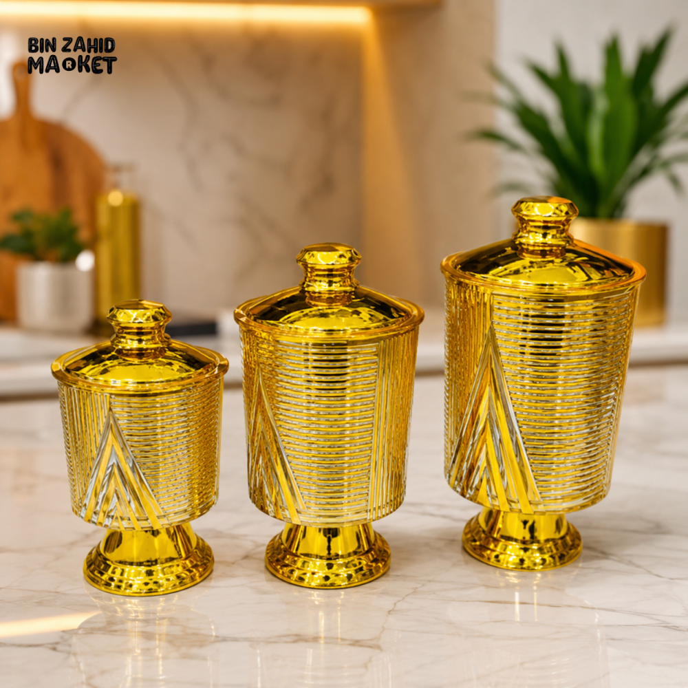 GOLD STORAGE CANISTER SET - 3 PCS SET - Storage Jars & Canisters