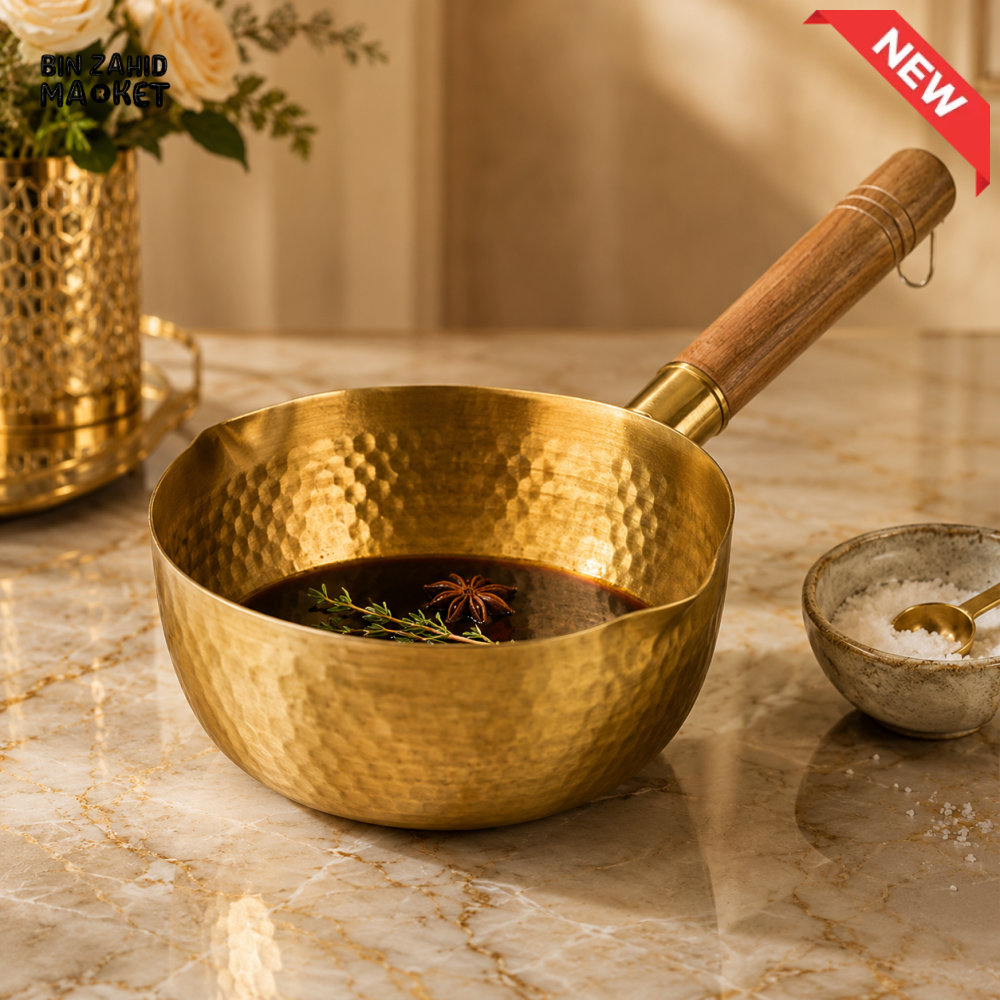 GOLD-TONE DEEP COOKING PAN WITH WOODEN HANDLE - 18 CM