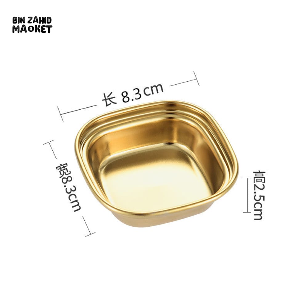 GOLDEN 3 PARTITION STAINLESS STEEL DIP BOWLS – LUXURY SAUCE PLATE & SEASONING TRAY FOR BBQ VINEGAR SPICES KETCHUP SALT