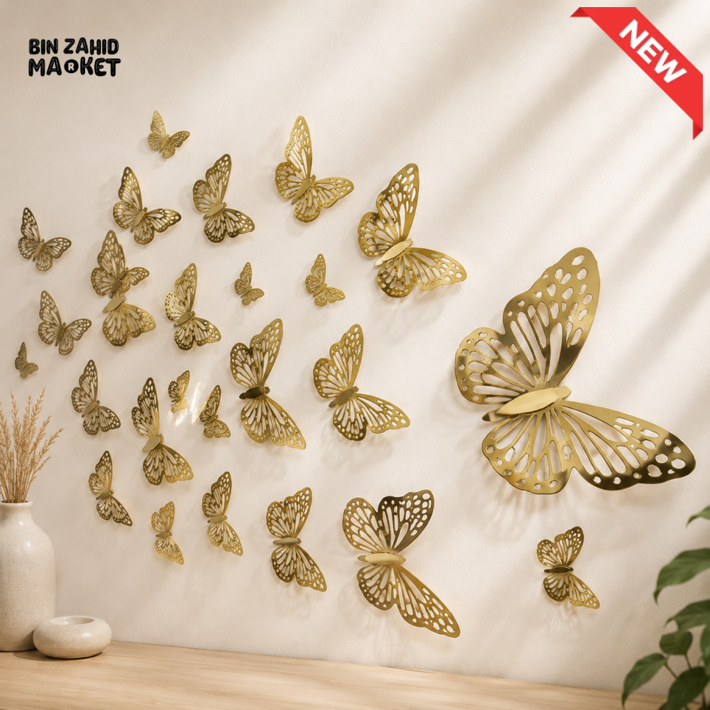 GOLDEN 3D BUTTERFLY WALL DECOR SET