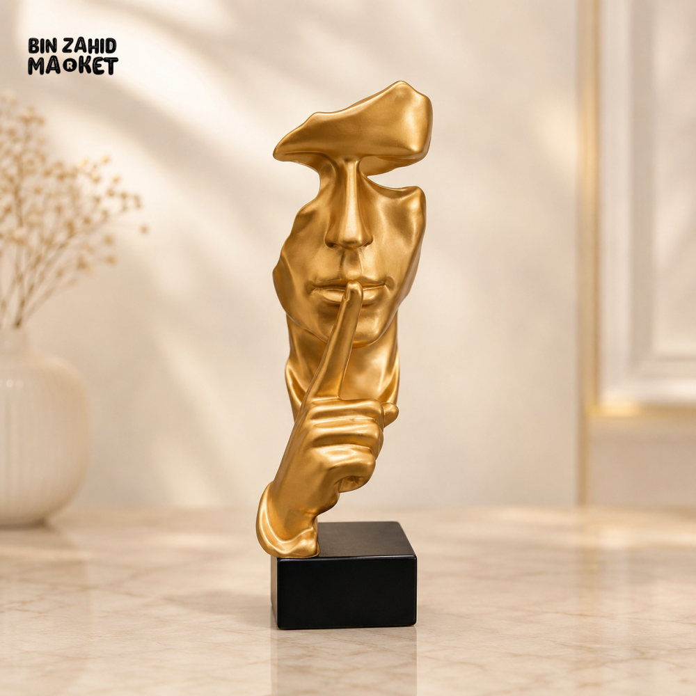 GOLDEN ABSTRACT SILENCE FACE SCULPTURE