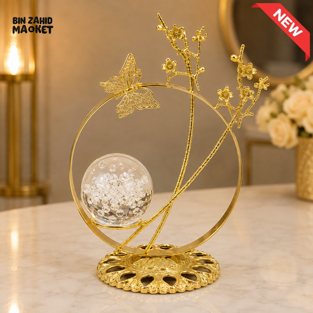 GOLDEN BUTTERFLY CRYSTAL ORB DECORATIVE ORNAMENT