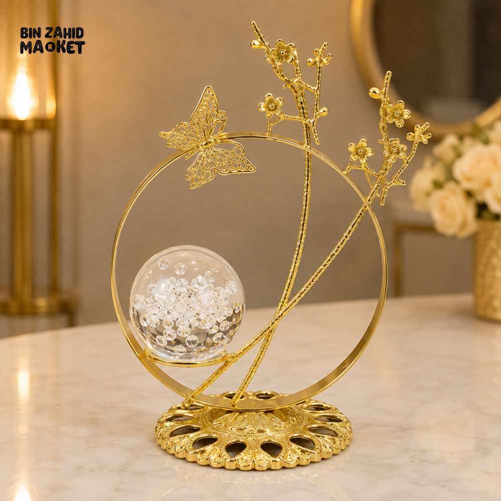 GOLDEN BUTTERFLY CRYSTAL ORB DECORATIVE ORNAMENT