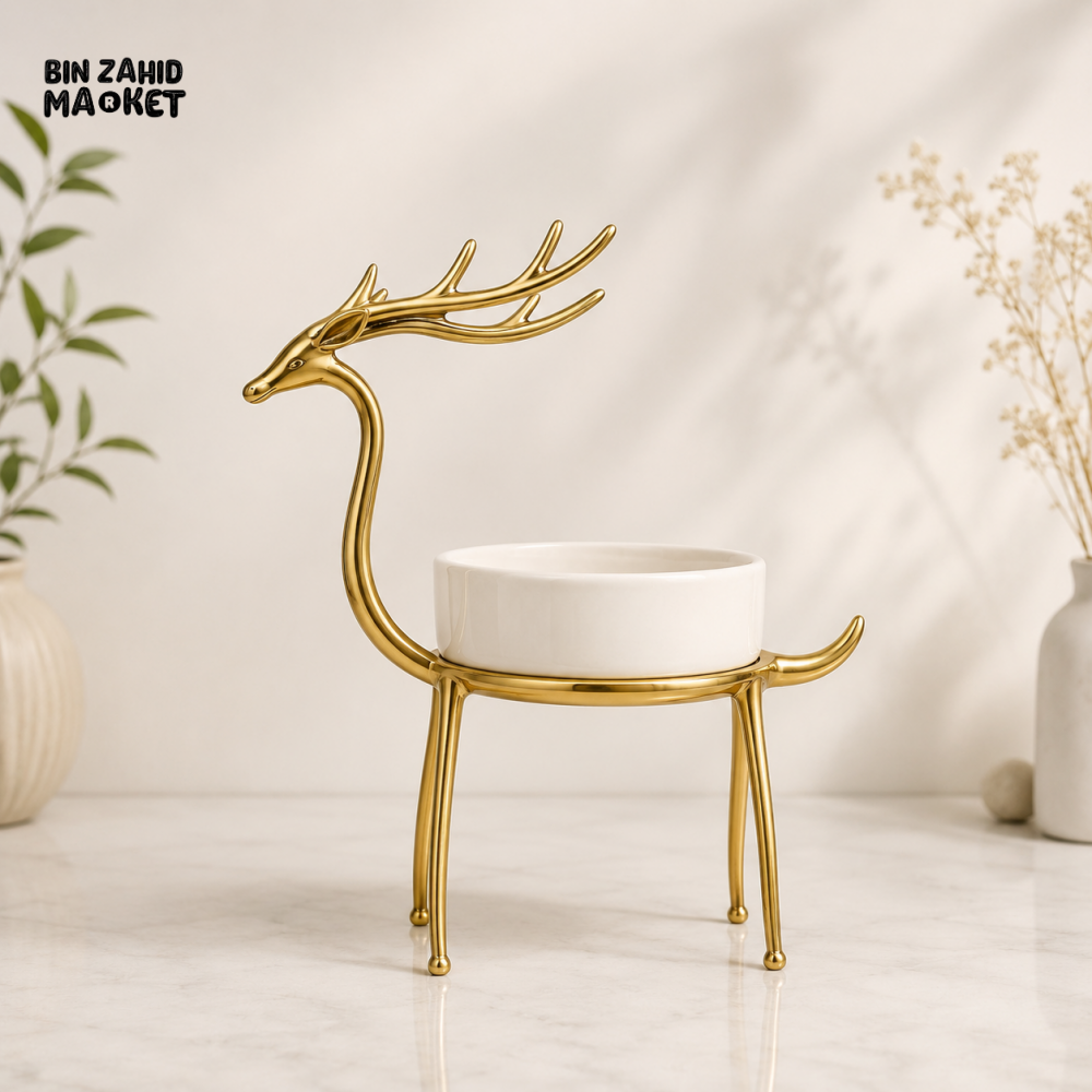 GOLDEN DEER DECORATIVE BOWL WITH STAND