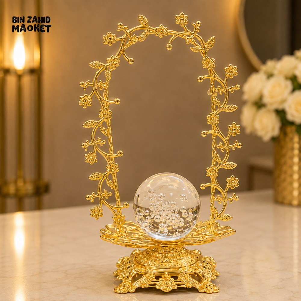 GOLDEN FLORAL ARCH CRYSTAL ORB DECORATIVE ORNAMENT