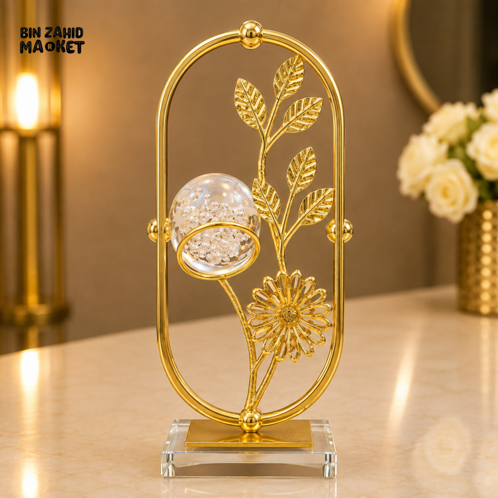 GOLDEN FLORAL LEAF CRYSTAL ORB DECORATIVE ORNAMENT