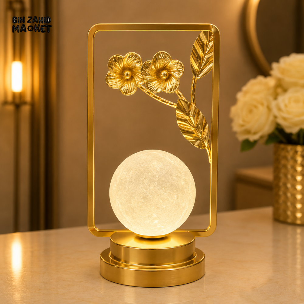 GOLDEN FLORAL MOON ORB DECORATIVE TABLE LAMP