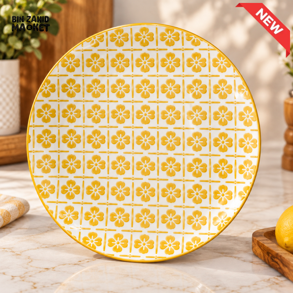 GOLDEN FLORAL PATTERN CERAMIC SERVING PLATE