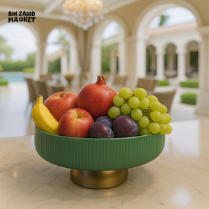 GOLDEN FOOTED SERVING BOWL 8 INCH – LUXURY FRUIT & SNACK DISPLAY CENTERPIECE - GREEN