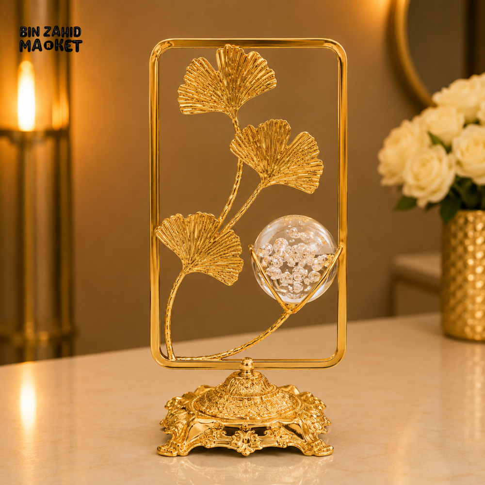 GOLDEN GINKGO LEAF CRYSTAL ORB FRAME ORNAMENT