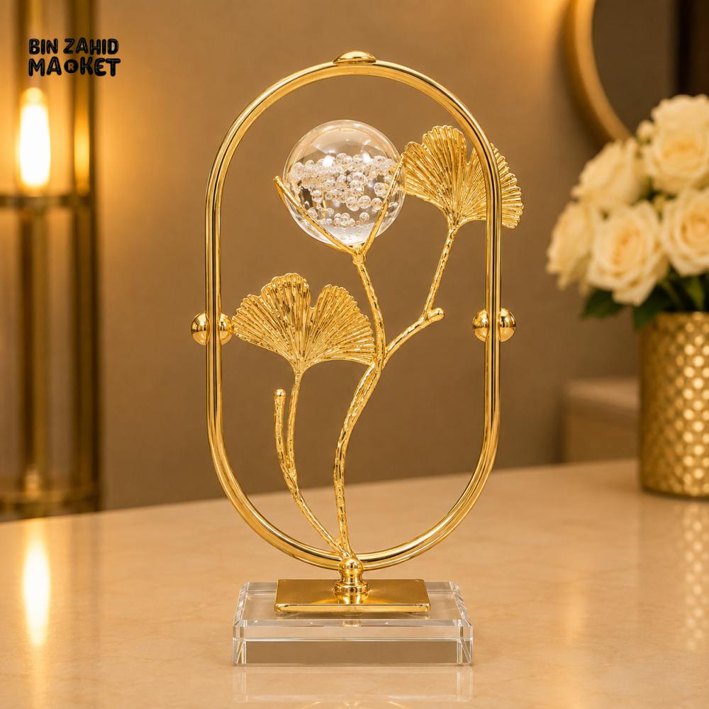 GOLDEN GINKGO LEAF CRYSTAL ORB OVAL FRAME ORNAMENT