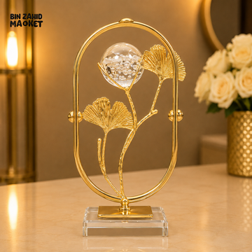 GOLDEN GINKGO LEAF CRYSTAL ORB OVAL FRAME ORNAMENT