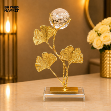 GOLDEN GINKGO LEAF CRYSTAL ORB TABLETOP ORNAMENT