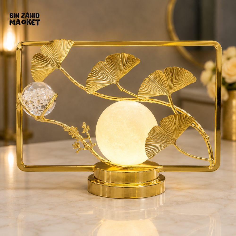 GOLDEN GINKGO LEAF MOON ORB DECORATIVE LAMP