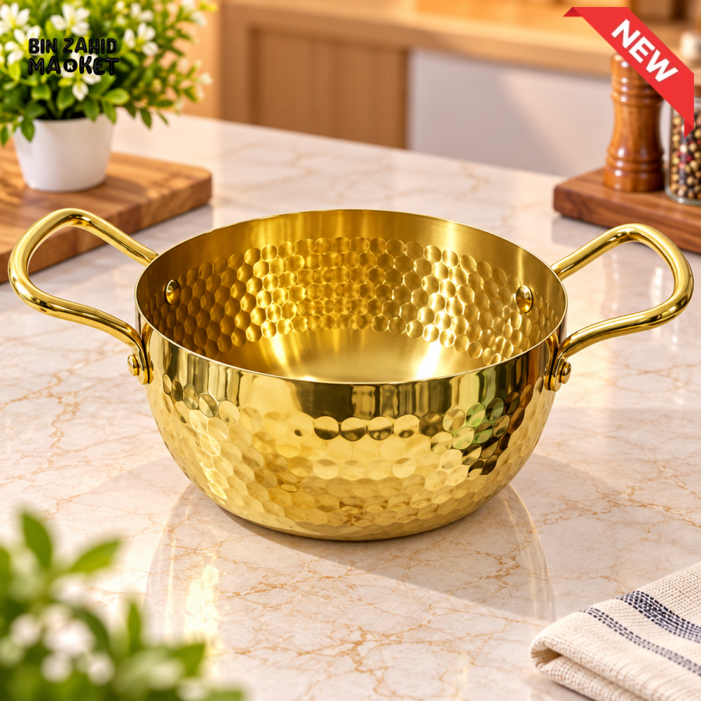 GOLDEN HAMMERED DOUBLE HANDLE COOKING POT