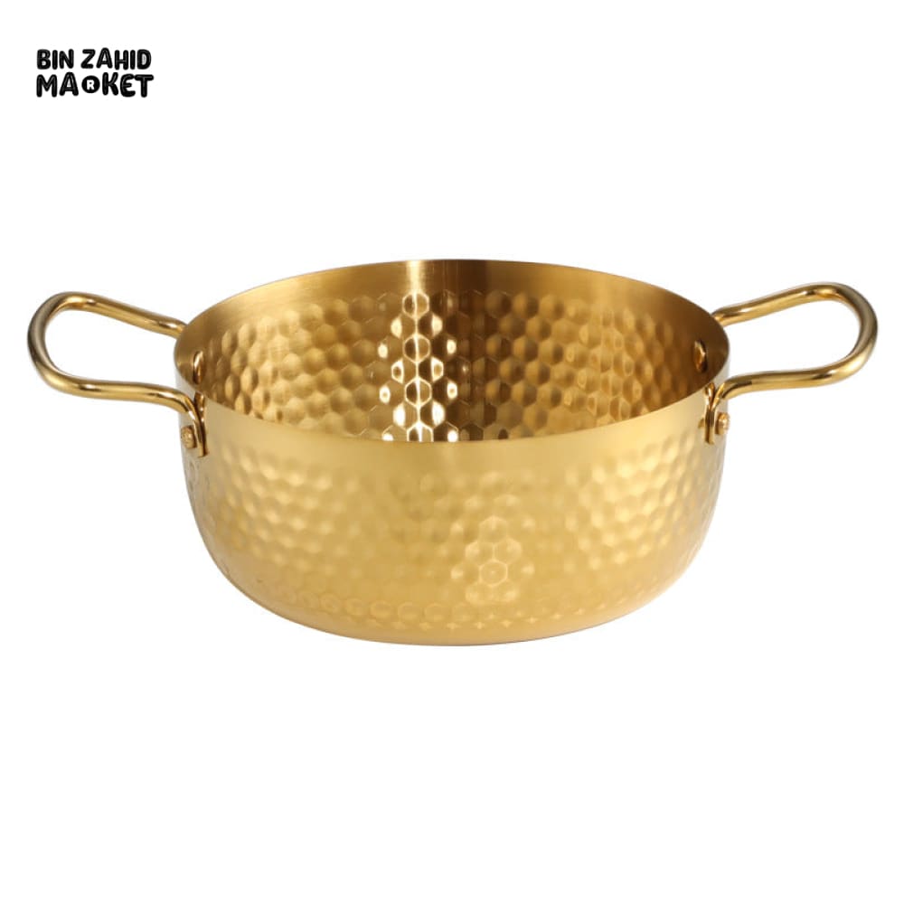 GOLDEN HAMMERED STAINLESS STEEL COOKING POT WITH HANDLES – LUXURY KITCHEN COOKWARE FOR COOKING & SERVING