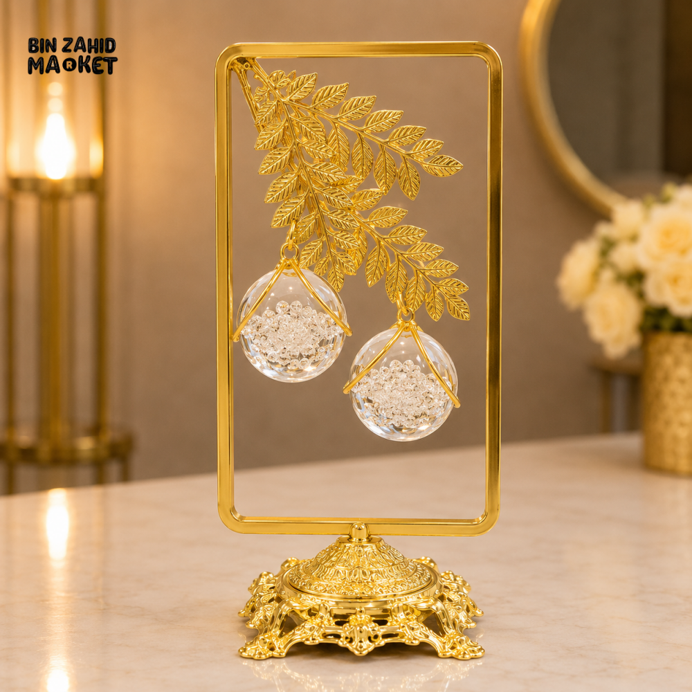 GOLDEN LEAF DOUBLE CRYSTAL ORB DECORATIVE ORNAMENT