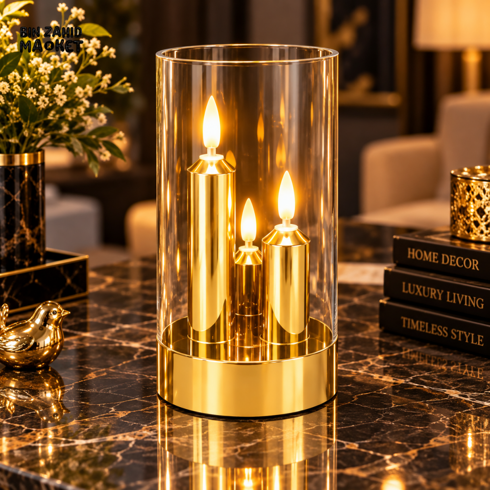 GOLDEN LED CANDLE LAMP WITH GLASS CYLINDER
