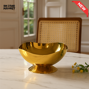 GOLDEN SALAD BOWL – LUXURY DINING TABLE DECOR – METALLIC SERVING BOWL - MEDIUM