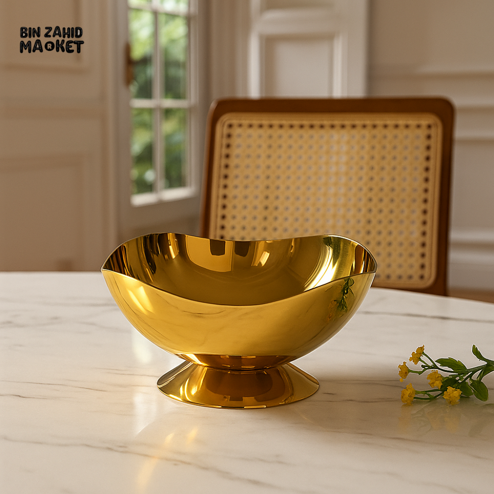 GOLDEN SALAD BOWL – LUXURY DINING TABLE DECOR – METALLIC SERVING BOWL - MEDIUM