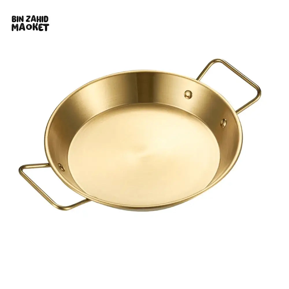 GOLDEN STAINLESS STEEL DOUBLE EAR SEAFOOD PLATE 22 CM – LUXURY SALAD PASTA & SPANISH SNACK SERVING PLATE FOR HOME USE