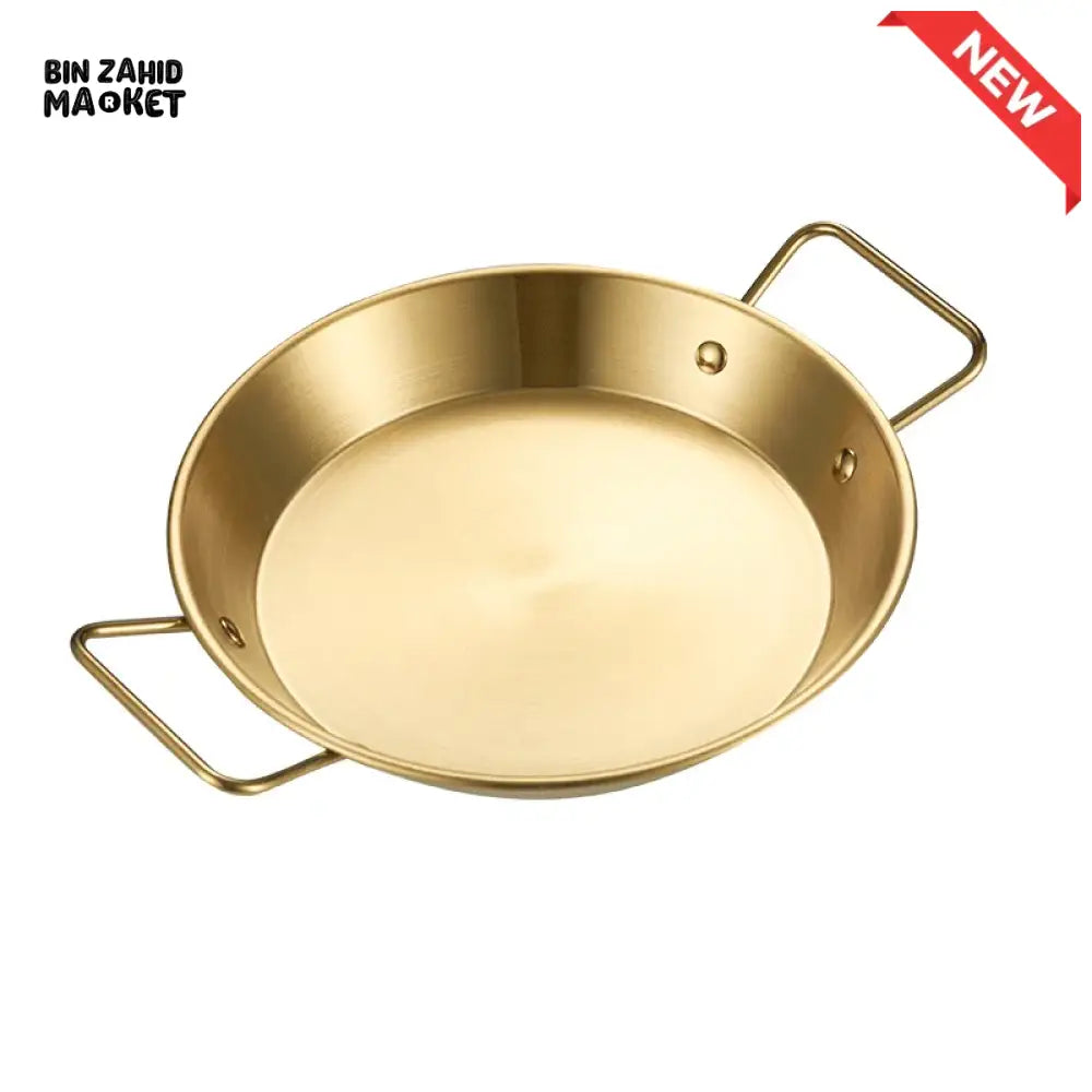 GOLDEN STAINLESS STEEL DOUBLE EAR SEAFOOD PLATE 22 CM – LUXURY SALAD PASTA & SPANISH SNACK SERVING PLATE FOR HOME USE