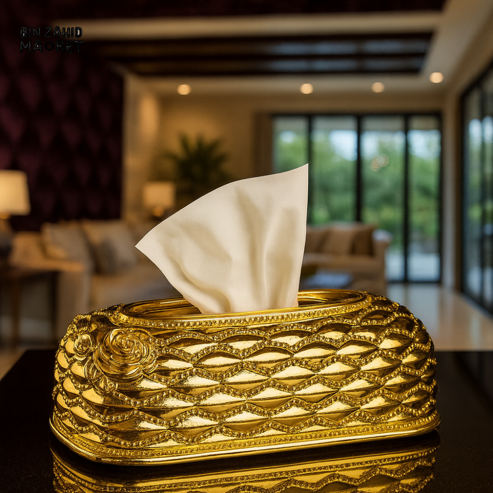 GOLDEN TISSUE BOX – ELEGANT DECORATIVE TABLETOP NAPKIN HOLDER