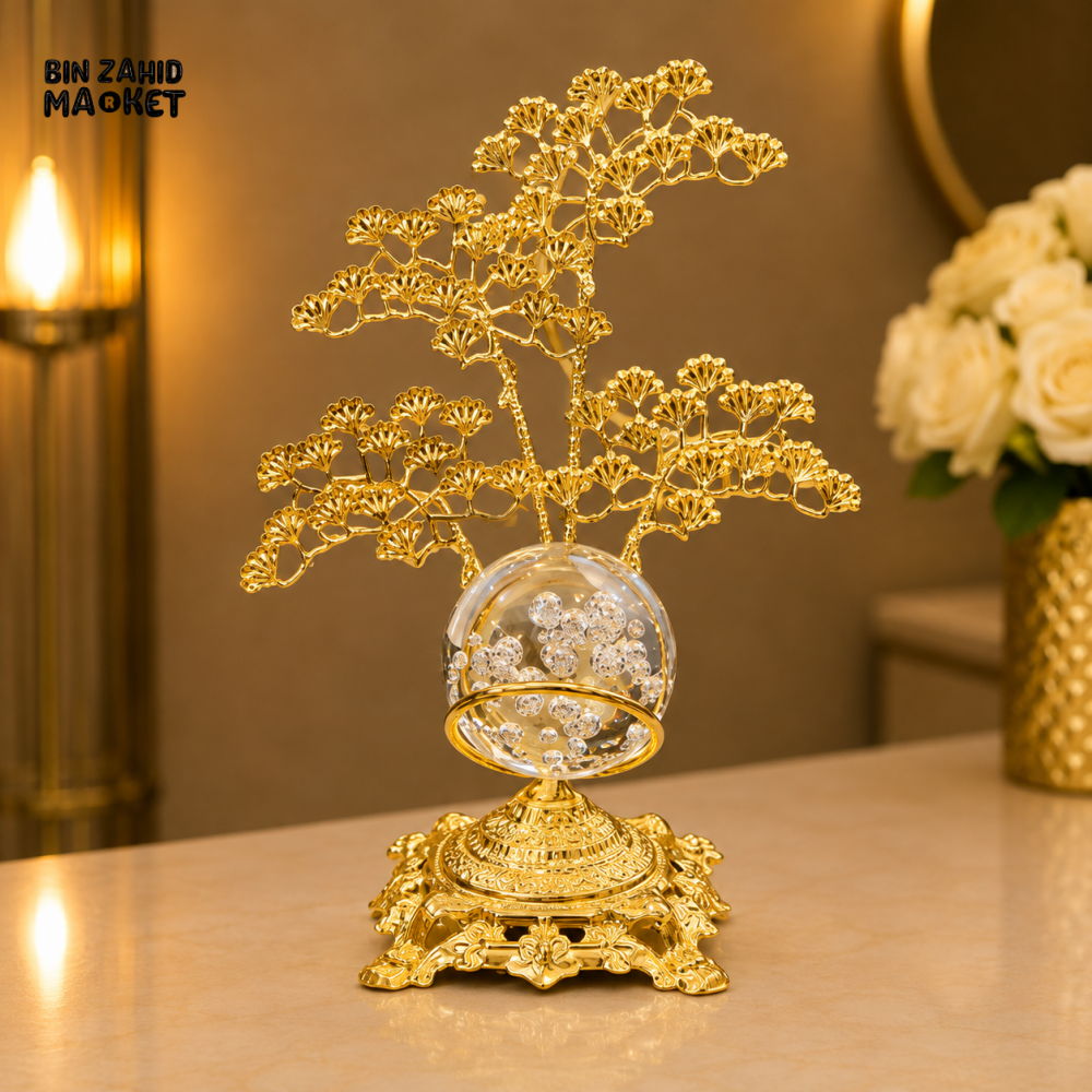 GOLDEN TREE CRYSTAL ORB TABLETOP ORNAMENT