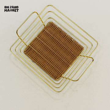 GOLDEN WIRE SQUARE KITCHEN COUNTER SHELF BASKET – LUXURY RATTAN STORAGE TRAY FOR HOME & DINING DECOR