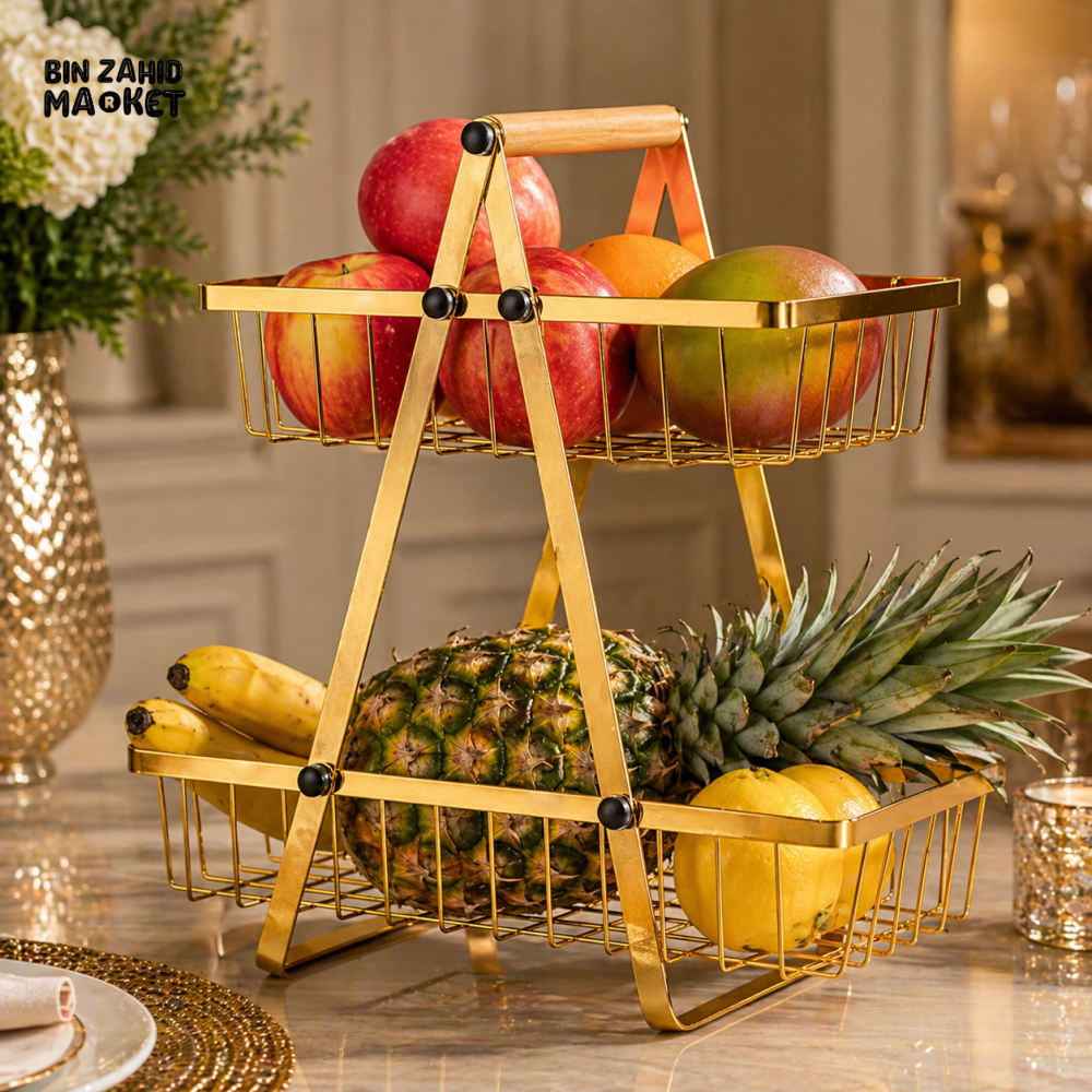 GOLDLUXA 2-TIER GOLD METAL FRUIT BASKET STAND