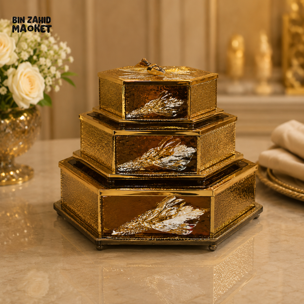 GOLDLUXA 3-PIECE DECORATIVE STORAGE BOX SET - HEXAGONAL SHAPE