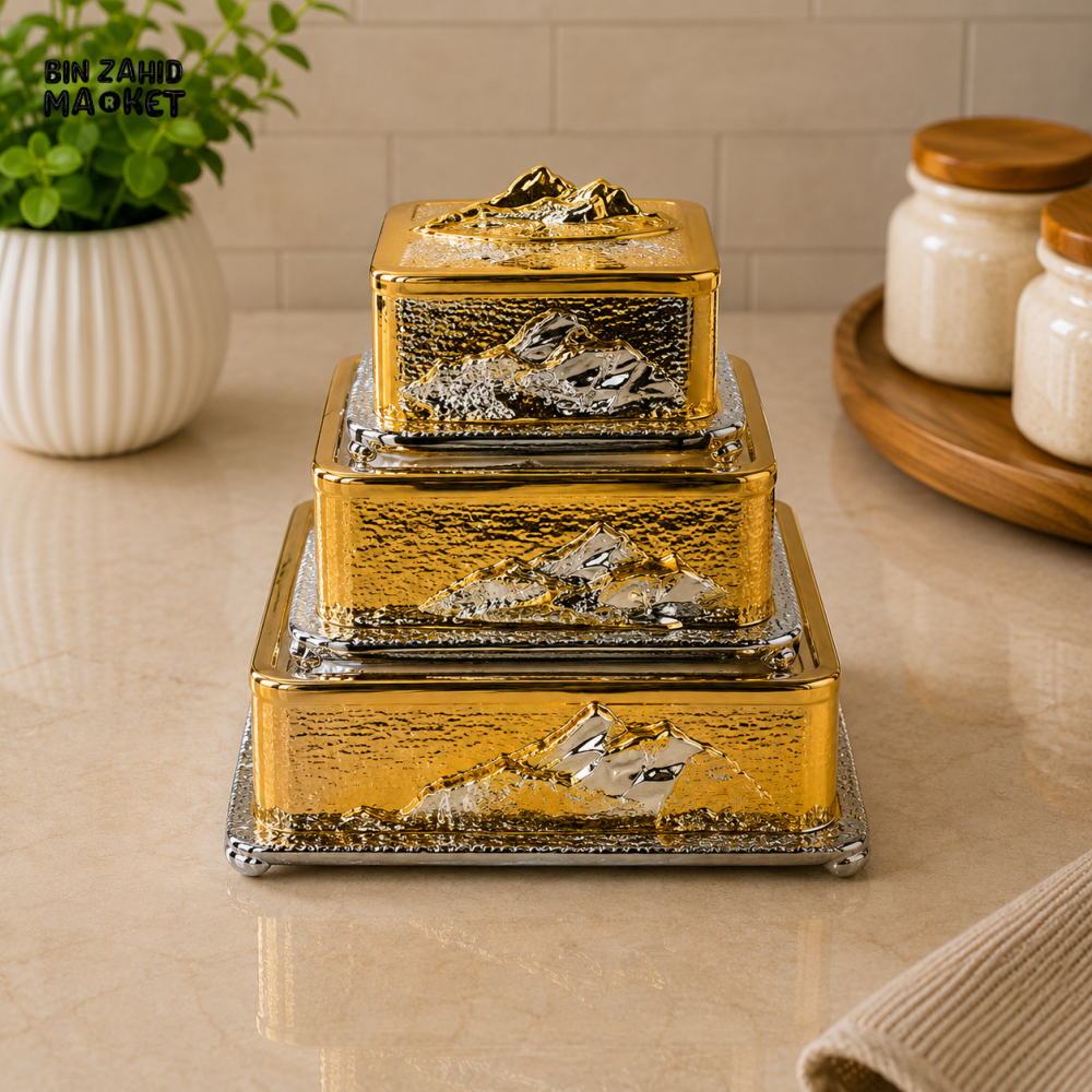 GOLDLUXA 3-PIECE DECORATIVE STORAGE BOX SET - SQUARE SHAPE