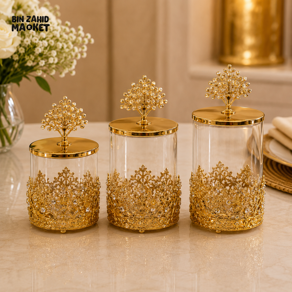 GOLDLUXA 3-PIECE GLASS STORAGE JAR SET