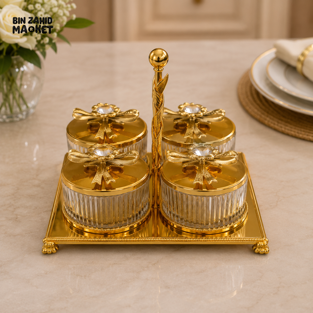 GOLDLUXA 4-PIECE CONDIMENT JAR SET WITH TRAY
