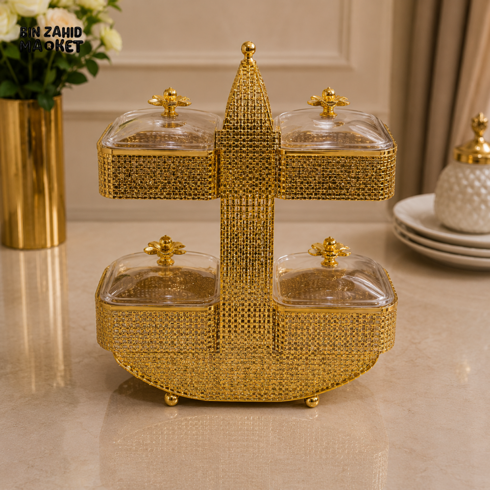 GOLDLUXA 4-PIECE CONDIMENT SERVER WITH STAND