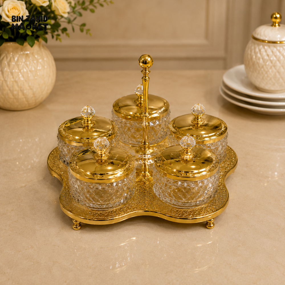 GOLDLUXA 5-PIECE CONDIMENT JAR SET WITH STAND