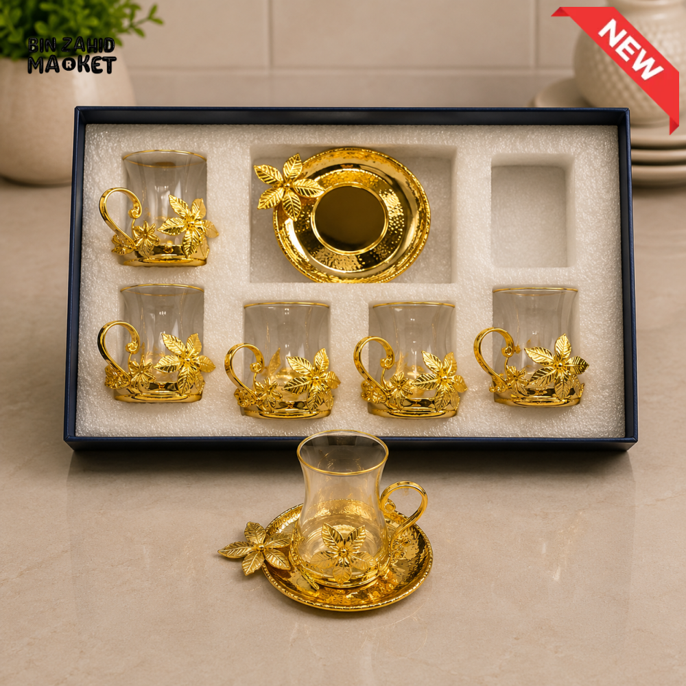 GOLDLUXA 6-PIECE TURKISH TEA CUP SET