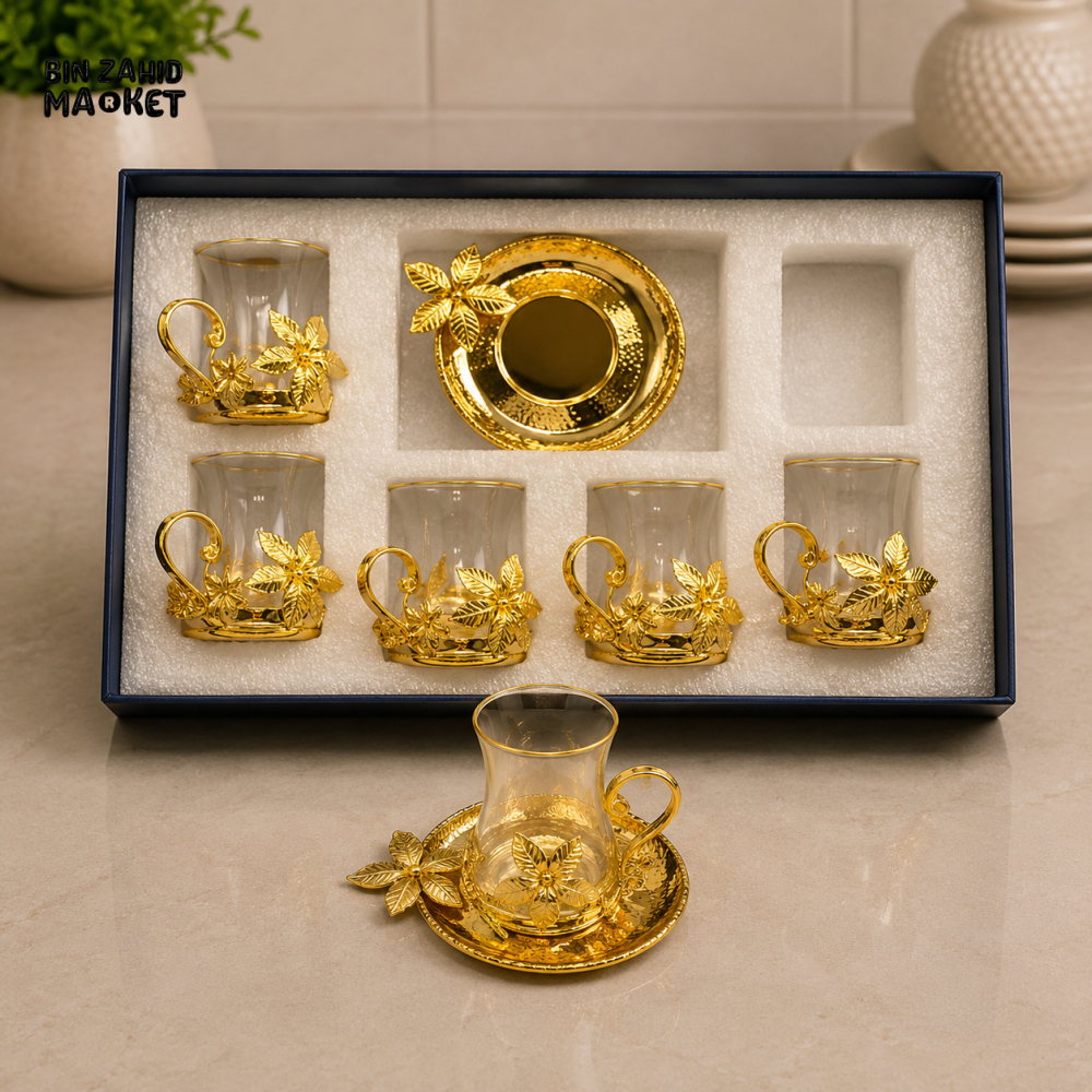 GOLDLUXA 6-PIECE TURKISH TEA CUP SET